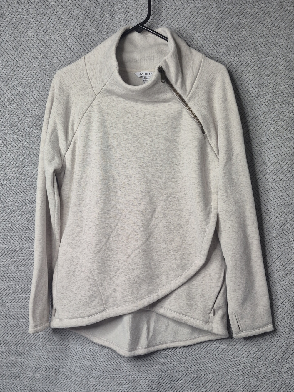 EUC Athleta Cozy Karma Asym Pullover Fleece Lined Zip High Low Gray Women's L
